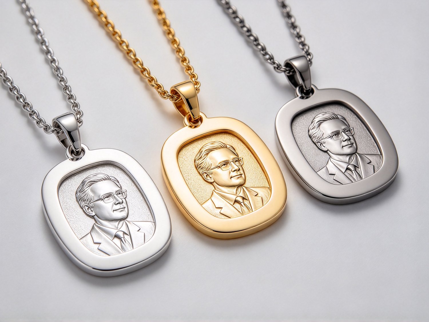 Engraved photo necklace sterling silver gold plated stainless steel finish comparison