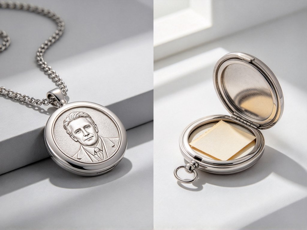 Engraved memorial pendant compared with photo locket keepsake jewelry