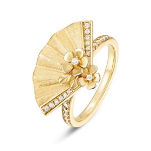 Sculptural fan‑flower open‑adjustable ring,10K gold‑plated S925 silver micro pave moissanite, SYMARA jewelry