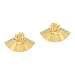 Fan‑shaped flower stud earrings,10K gold‑plated S925 silver with micro pave moissanite, SYMARA jewelry