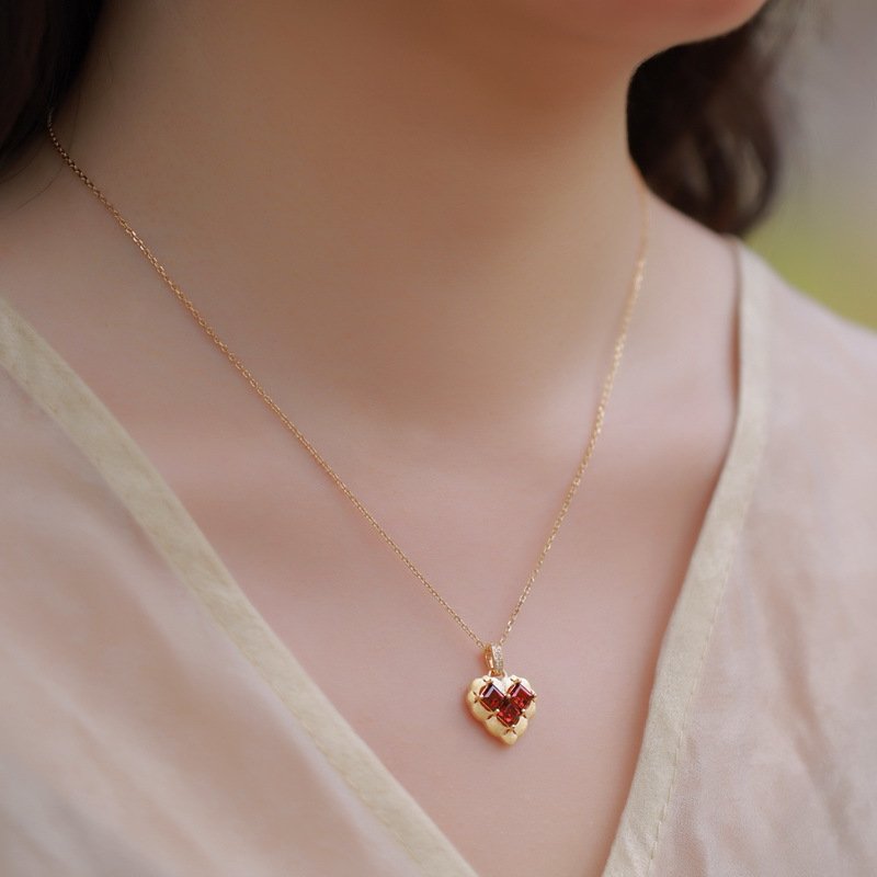 Romantic garnet heart pendant for Valentine's Day and romantic occasions, classic January birthstone accessory