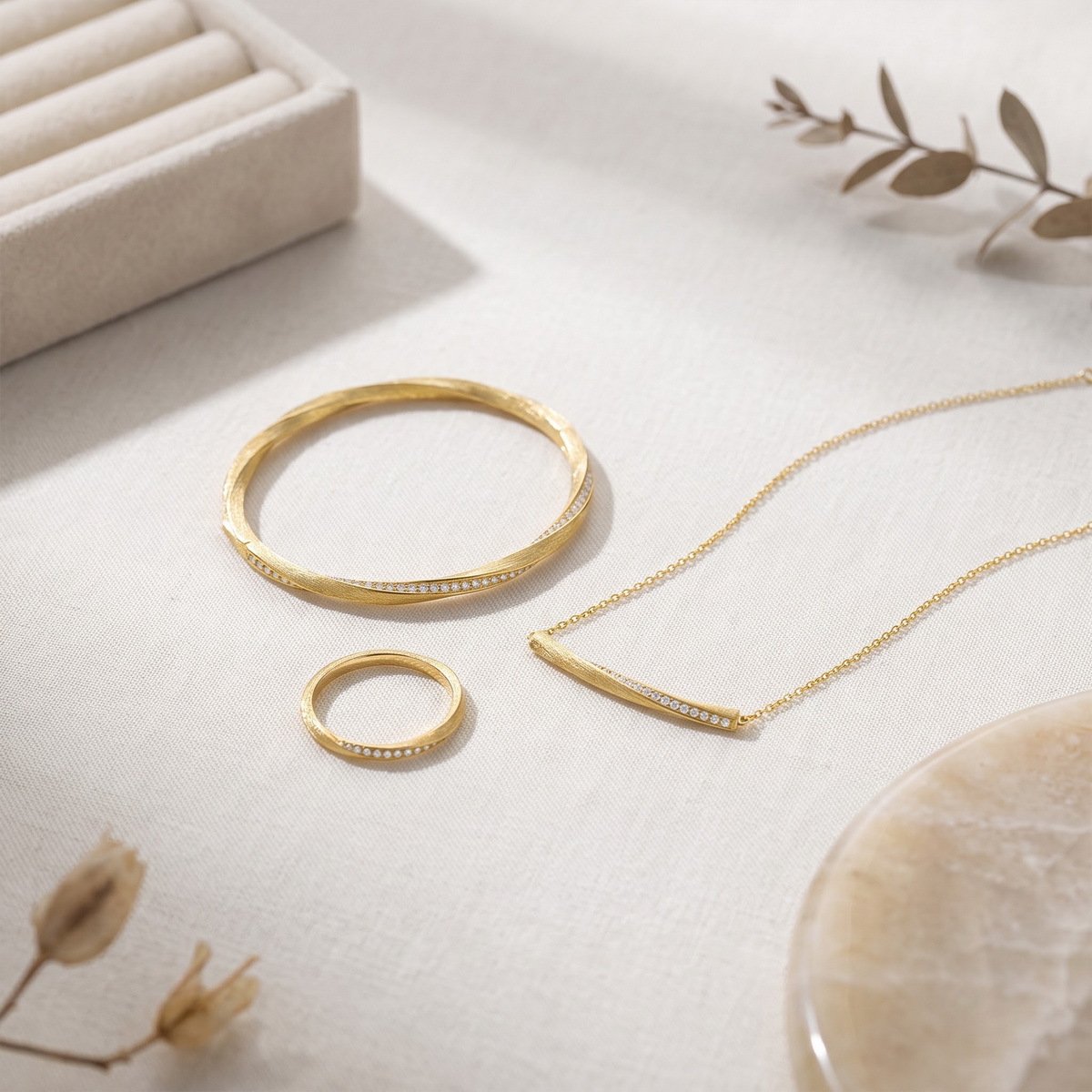 Minimalist Buccellati style Moebius ring with matte hand-brushed gold finish, hypoallergenic silver ring for daily wear and stacking