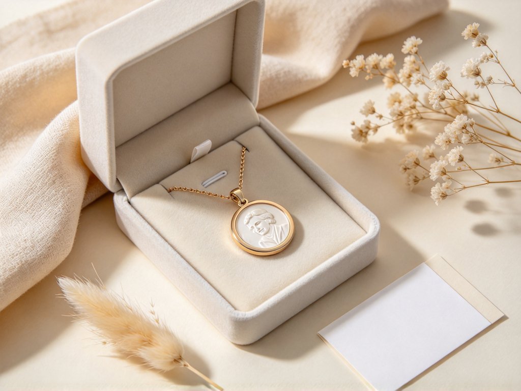 Memorial jewelry gift scene, remembrance keepsake for loss of loved one grief gift