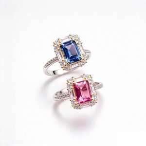 Natural Topaz Couple Promise Rings In S925 Sterling Silver