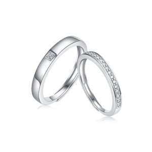 GRA certified S925 silver moissanite adjustable couple wedding rings main product shot
