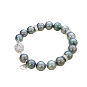 8‑9mm starry‑sky tahitian tone freshwater pearl bracelet S925 silver on clean white background
