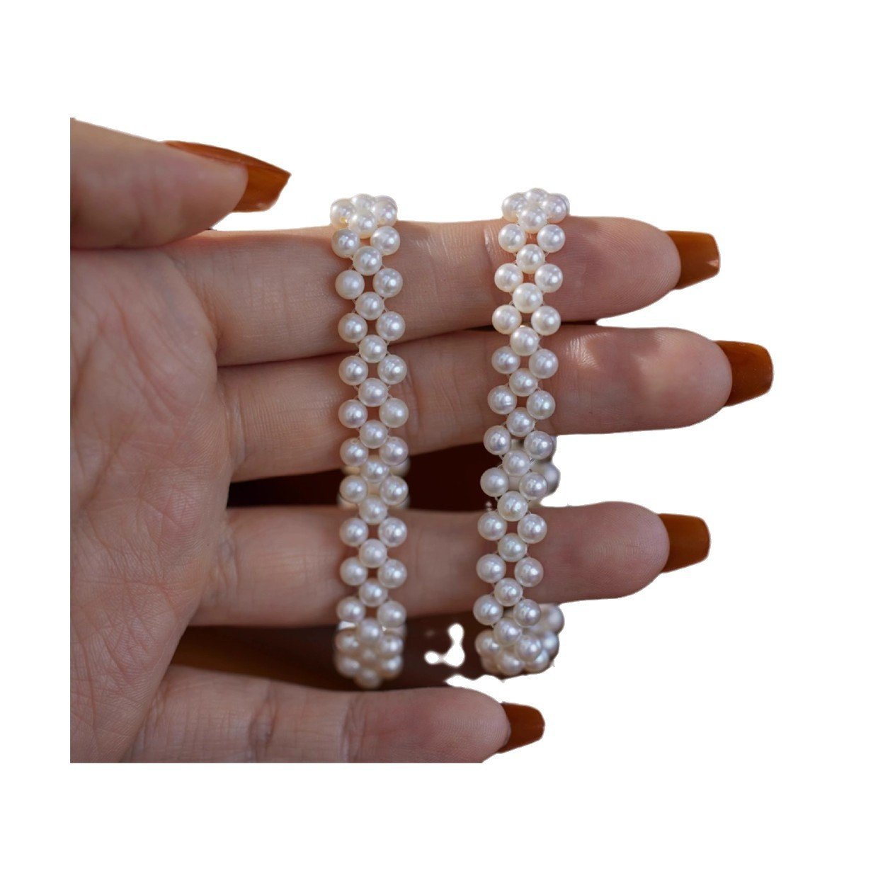 Hand-woven 3-4mm freshwater pearl bracelet in silver-tone and gold-tone finishes, both crafted with S925 sterling silver hardware, delicate pearl jewelry options for women.